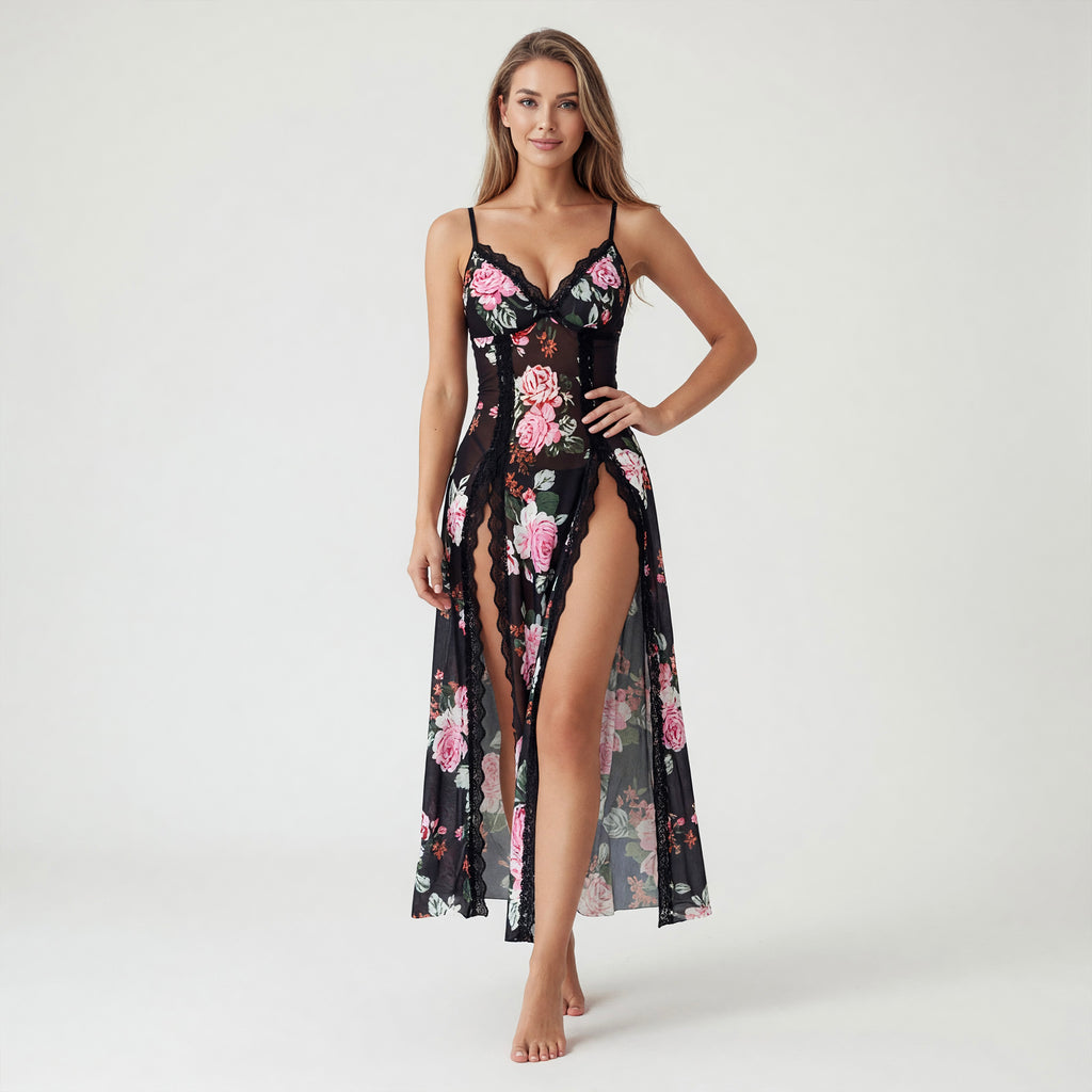 Side Split Mesh Nightdress