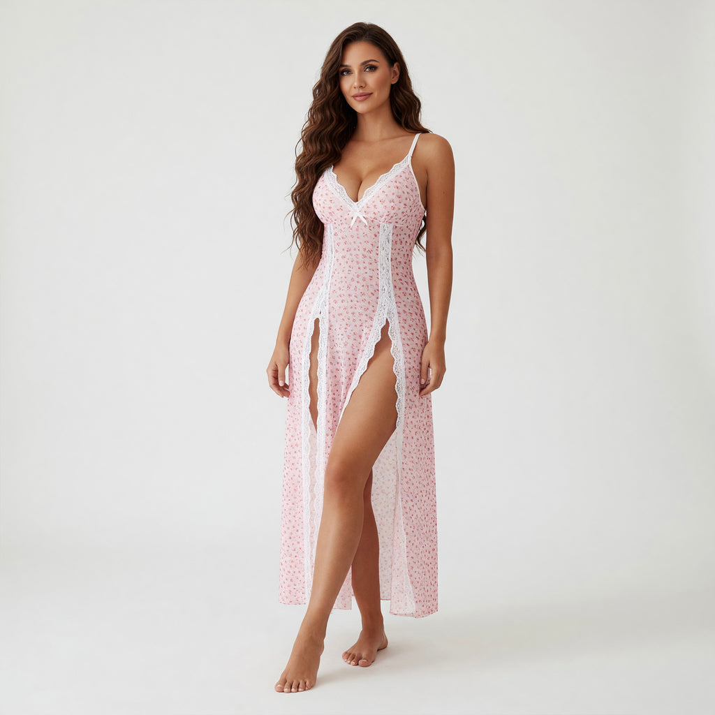 Side Split Mesh Nightdress