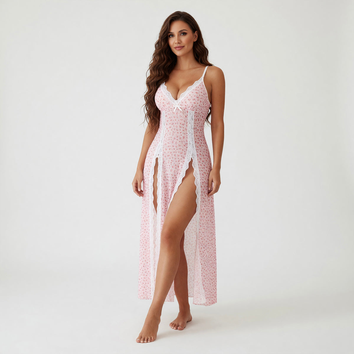 Side Split Mesh Nightdress