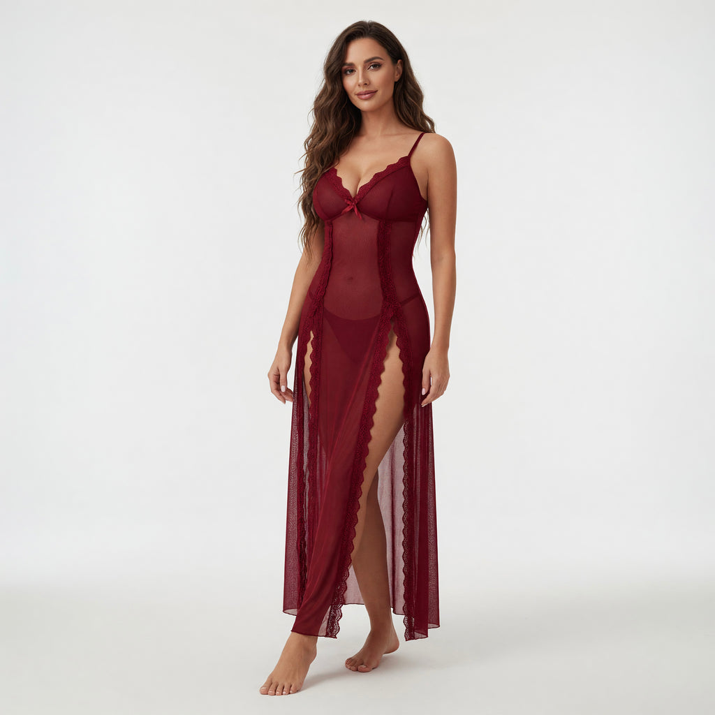 Side Split Mesh Nightdress